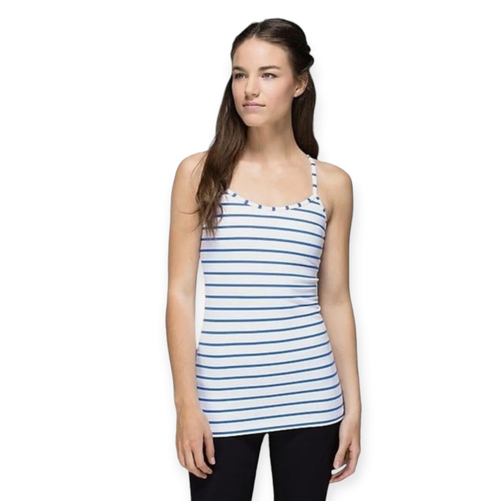 Lululemon White Blue Striped Racerback Tank Top Size 12